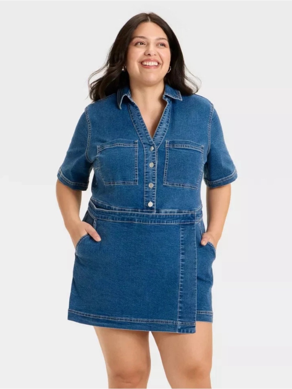 NWT Denim Romper $40 Ava & Viv Medium Wash 2X